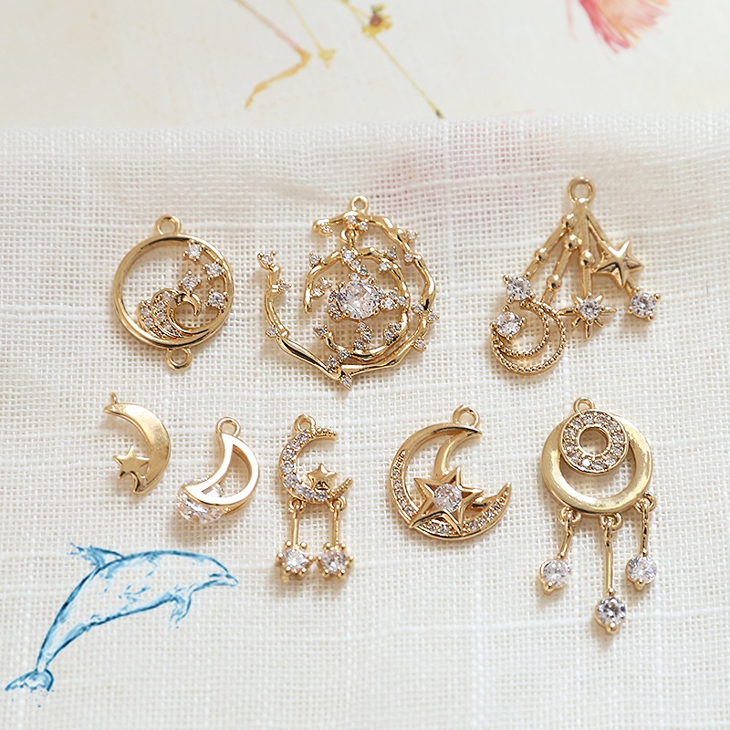 เครื่องประดับทํามือ Diy วัสดุทํามืออุปกรณ์เสริมทองแดงที่เรียบง่าย Clad Gold Hollow Moon Star ฝังเพทายจี้จี้ต่างหูพวงกุญแจจี้ต่างหูพวงกุญแจแหวนกระเป๋าจี้วัสดุชิ้นส่วน