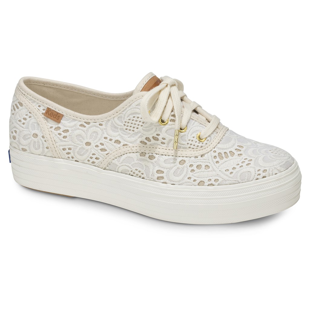 รองเท้า KEDS-WF58028 TRIPLE-EMROIDERED CROCHET-CREAM รองเท้า ผ้าใบผู้หญิง แบบผูกเชือก สีครีม