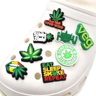 จี้การ์ตูนใบไม้ สีเขียว อุปกรณ์เสริม สําหรับตกแต่งรองเท้า Croc Charm Cannabis Jibitz Charms Jibbits Crocks สําหรับผู้ชาย