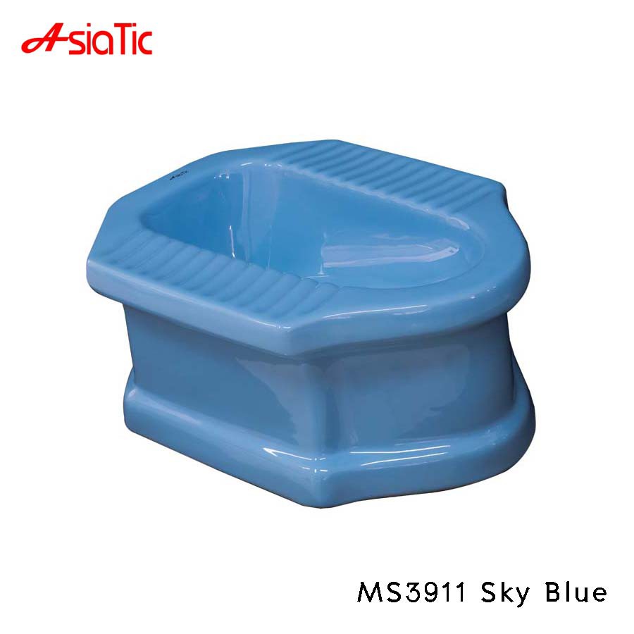 Asiatic สุขภัณฑ์นั่งยองมีฐาน ราดน้ำ รุ่น MS3911B สีฟ้า