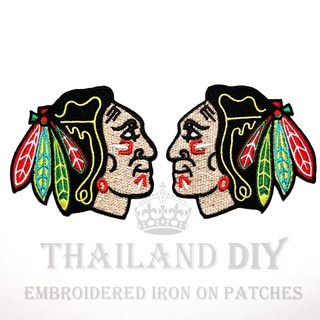 ตัวรีดติดเสื้อ นักรบ ชนเผ่า หน้าคู่ อินเดียนแดง ขนนก Red Indian Warrior Patch งานปัก WOP DIY ตัวรีด อาร์มติดเสื้อ เท่ๆ