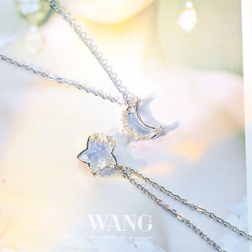 Wj สร้อยคอไทเทเนียม ชุบทอง 18k จี้รูปดวงจันทร์ เพทาย เครื่องประดับแฟชั่น