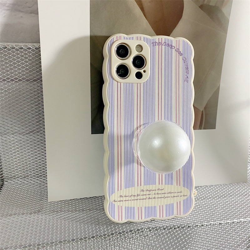 🦄พร้อมส่งในไทย T5S84 เคสยางนิ่มพื้นม่วงขอบหยัก+ไอริงมุกขาว holder เคสสำหรับ iPhone เคสไอโฟน case 11-