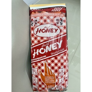 ถุงมือยางส้ม อย่างยาว size M ยี่ห้อ HONEY