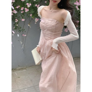 💥Hot sale🎊Bow dress หญิง 2022 backless ลมอ่อนโยน high-end fairy skirt French niche design skirt female