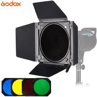 Godox BD-04 ประตูโรงนา + ตาข่ายรังผึ้ง + ฟิลเตอร์ 4 สี สําหรับแฟลชสตูดิโอถ่ายภาพภูเขามาตรฐาน