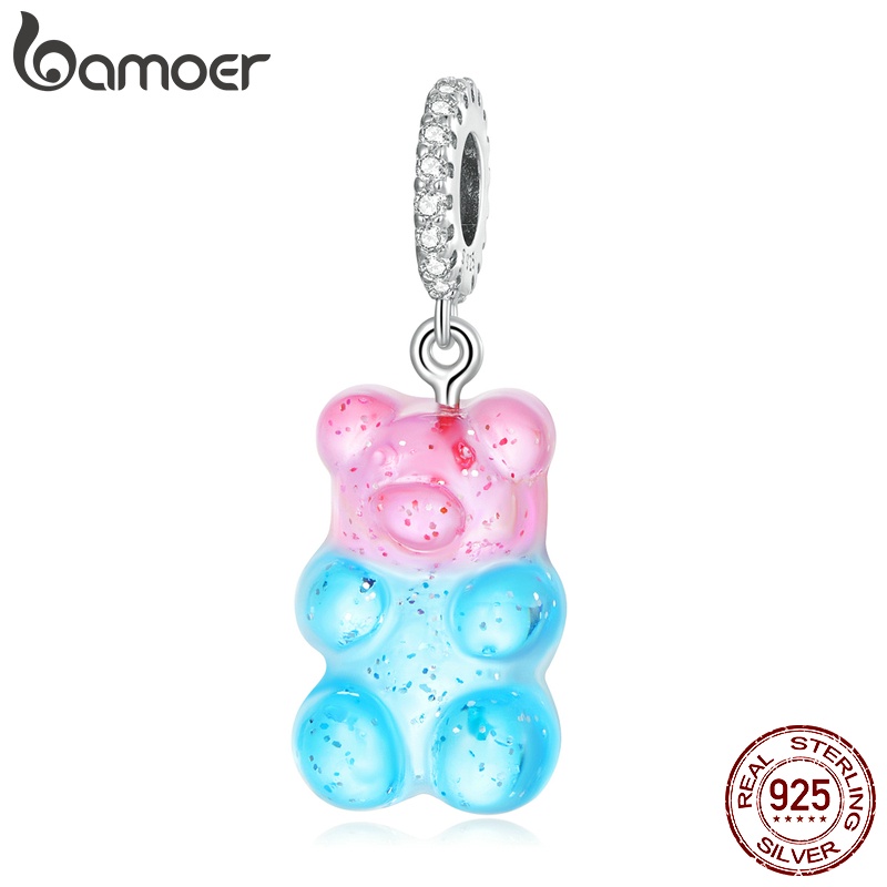 Bamoer จี้เงิน 925 รูปหมี สีแคนดี้ อุปกรณ์เสริม สําหรับสร้อยข้อมือ สร้อยคอ SCC2221