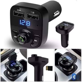 luv บลูทูธในรถยนต์ + ที่ชาร์จไฟมือถือ รับสัญญาณบลูทูธ Car Kit MP3 Player FM Transmitter Modulator X8