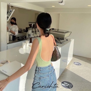 carichta 🌲 sexyback bodysuit บอดี้สูท เว้าหลัง แขนกุด เสื้อโชว์หลัง บอดี้สูทผู้หญิง ผ้าเรย่อน