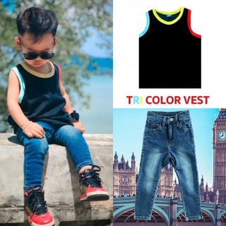 Tri color vest  กล้ามแขนกุดดำเล่นขอบสีแนวเรกเก้ (เฉพาะเสื้อ)