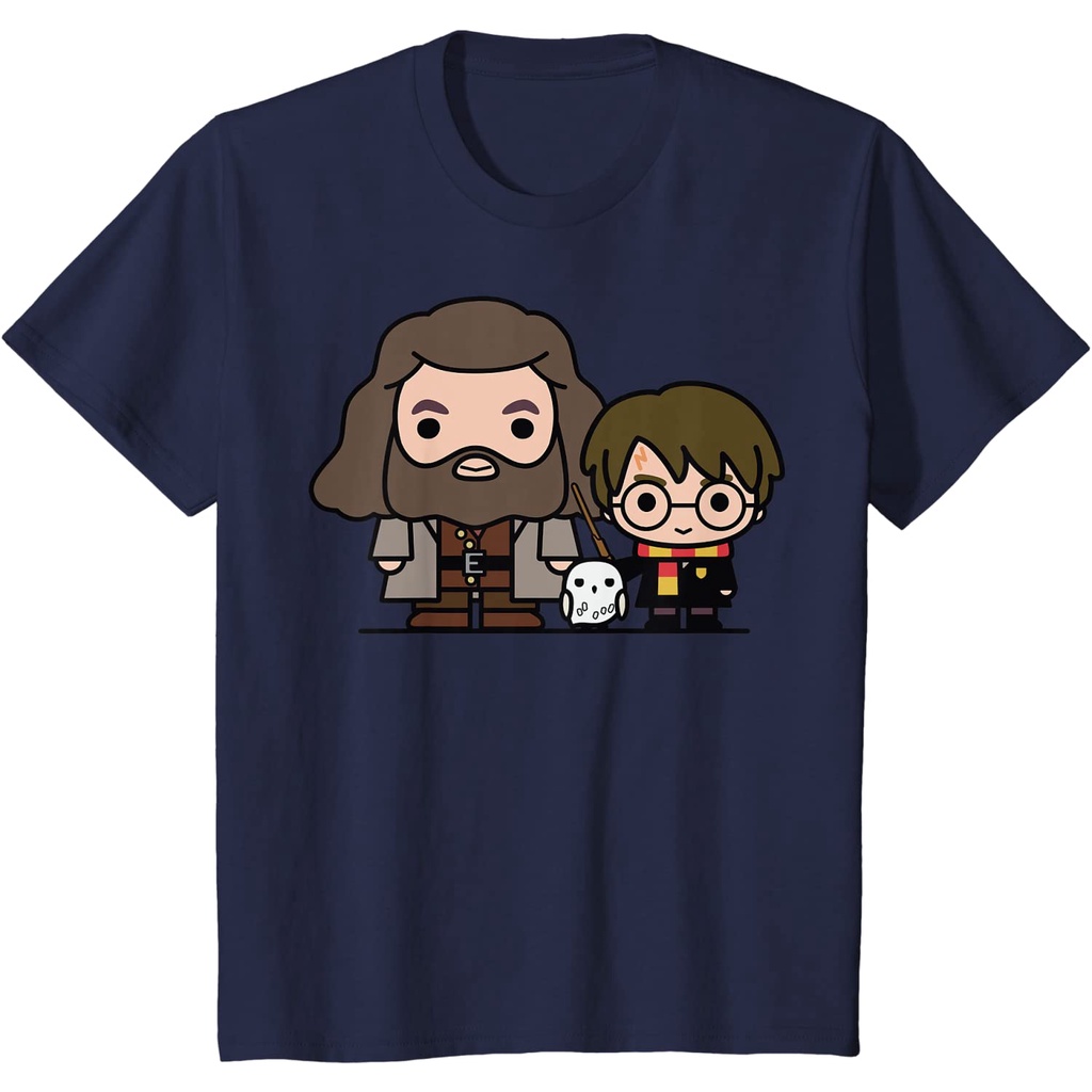 เสื้อยืดผ้าฝ้ายพรีเมี่ยม เสื้อยืด พิมพ์ลายการ์ตูน Harry Potter Hagrid Hedwig And Harry น่ารัก