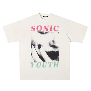 แฟชั่น Psycho21 เสื้อยืดแขนสั้น พิมพ์ลายวง Sonic Youth Sonic Youth สีขาว สไตล์เรโทร