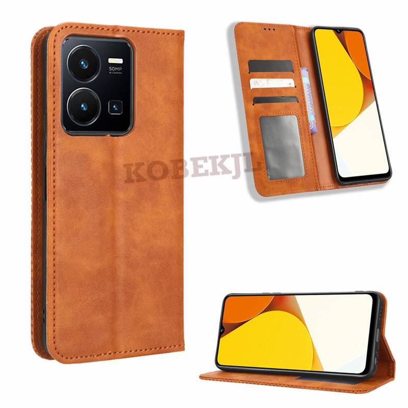 Vivo Y35 Flip PU Leather Wallet Card Slot Stand Holder Phone Case Cover Vivo Y35 Y55 Y75 Y77 Y22 Y16
