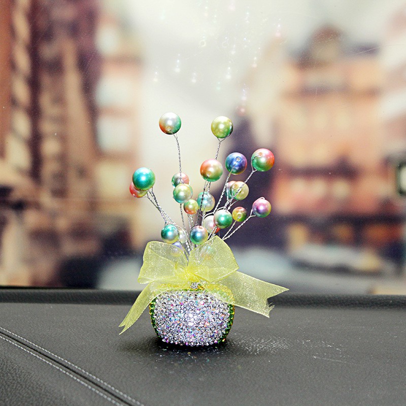 Colorful bead flowerpot car ornaments handmade diamond car interior ...