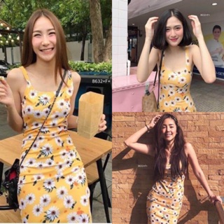 Minidress มินิเดรสสายเดี่ยวผ้าสกูบ้าพิมพ์ลายดอกไม้