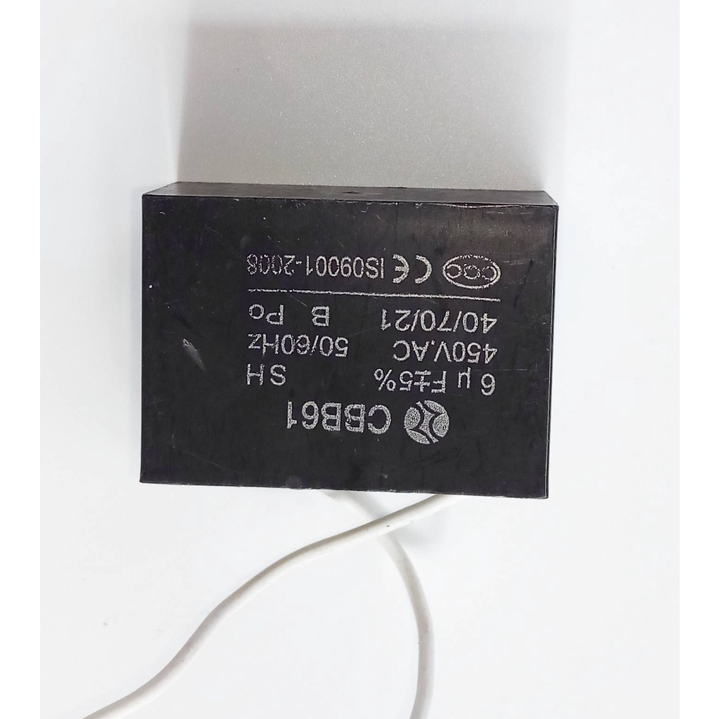 คาปาซิเตอร์ umall 6uF 450V. แบบเหลี่ยม/ชนิดสาย  เพื่อใช้สำหรับพัดลม ปั้มน้ำ หรือมอเตอร์ขนาดต่างๆ