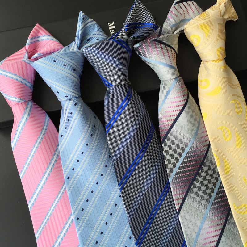 8 ซม.แฟชั่นคลาสสิกผู้ชายลาย Tie สีม่วงสีฟ้าสีดําสีชมพูลาเวนเดอร์ Jacquard ทอผ้าไหมเนคไท Polka Dots Ties