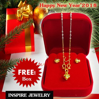 Inspire Jewelry  ชุดเซ็ท ต่างหูหัวใจตอกลาย พร้อมสร้อยคอ2กษัติรย์ และจี้หัวใจตอกลาย