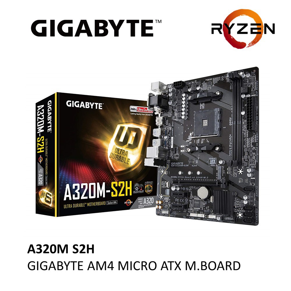 GIGABYTE A320M S2H MOTHERBOARD (GA-A320M-S2H / SOCKET AM4) COMBO 3000G 3200G 3500