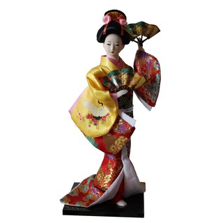 12inch Vintage Japanese Kimono Geisha Doll Figure Yellow Clothes Home Decor