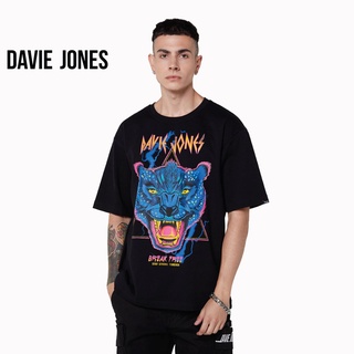 DAVIE JONES เสื้อยืดโอเวอร์ไซส์ พิมพ์ลาย สีดำ Graphic Print Oversized T-Shirt in black WA0106BK