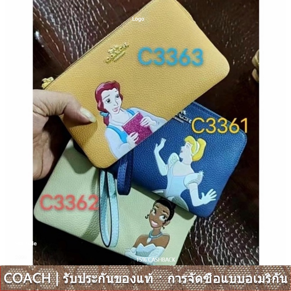 us นำเข้า⭐️ Coach C3361 C3362 C3363 Disney Corner มีซิปคล้องมือ /ผู้หญิง/ กระเป๋าใส่เหรียญ กระเป๋าสตางค์ 3361 3362 3363