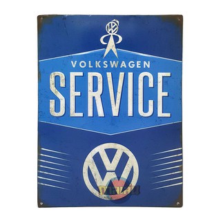 ป้ายสังกะสีวินเทจ Volkswagen Service (ปั๊มนูน)