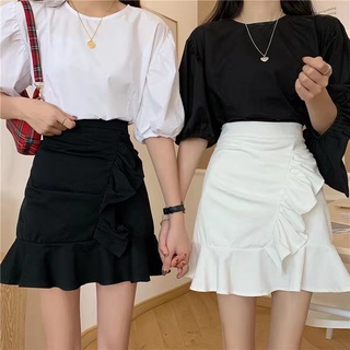 🎐Skirts🎐2021 ใหม่ กระโปรงใบบัว แฟชั่นเกาหลี กระโปรงทรงเอเอวสูงทรงเข้ารูป แฟชั่นเกาหลี