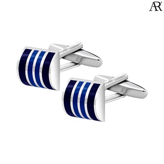 ANGELINO RUFOLO Cufflink(คัฟลิงค์) ดีไซน์ Silver Line Catseye กระดุมข้อมือคัฟลิ้งโรเดียมคุณภาพเยี่ยม สีน้ำเงิน,สีดำ