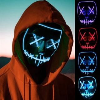 ✈Halloween LED Mask Neon Party Luminous Light Scary The Purge Mask Glow In Dark Horror Skull Cosplay