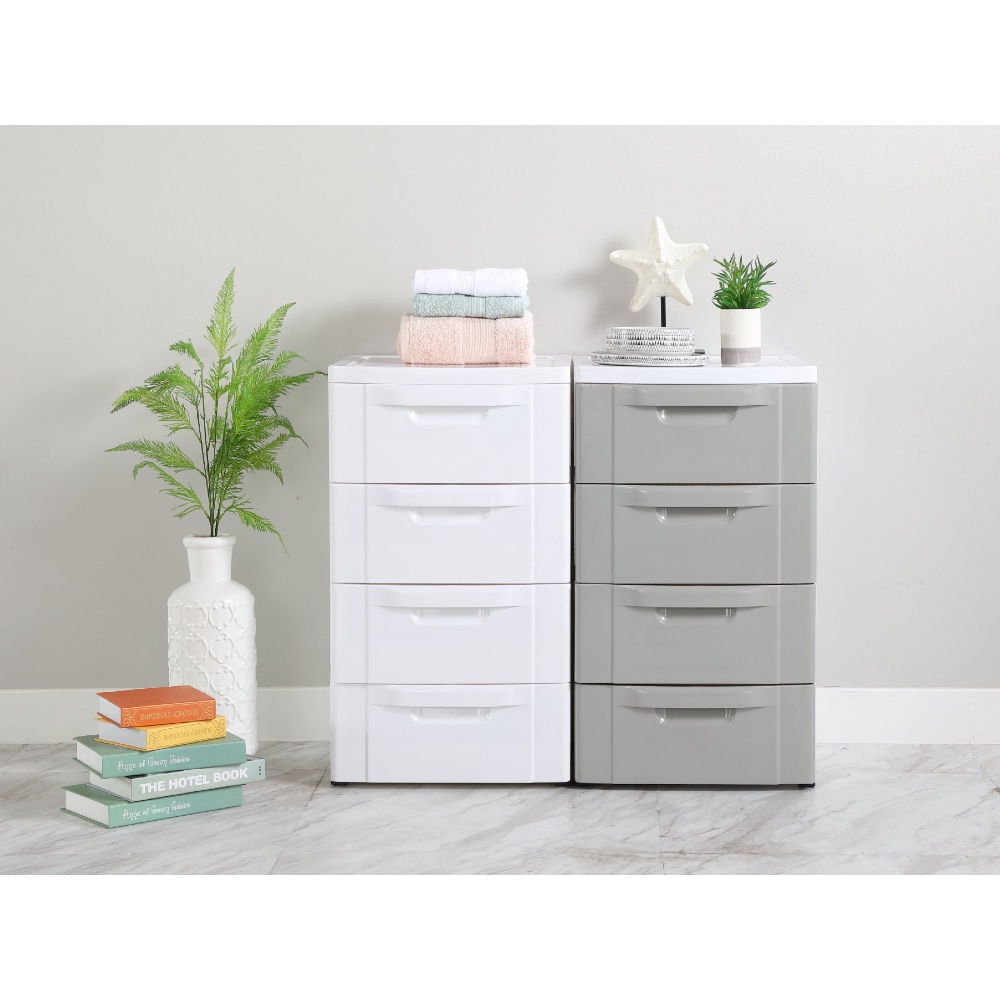 ตู้ลิ้นชัก 4 ชั้น รุ่นแอมบี้ - สีขาว/เทาอ่อน