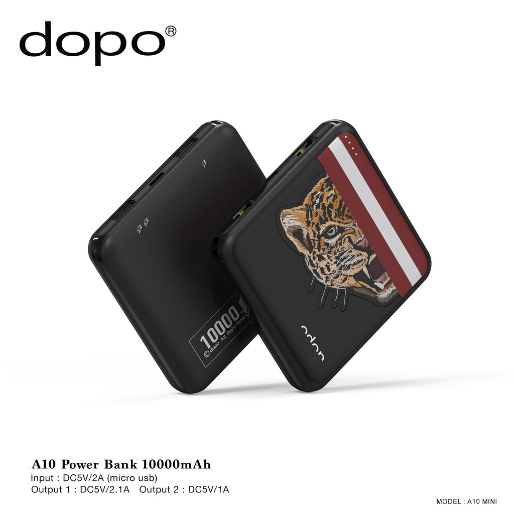 dopo Power Bank รุ่น A10 mini (ลาย Tiger) (ฺBlack) 10000 mAh รับประกัน 1 ปี (แบตเตอรี่สำรอง พาวเวอร์