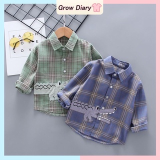 เสื้อ ลาย สก๊อต เด็ก ผู้ชาย เสื้อเชิ้ตแขนยาวลายสก๊อตเด็กชาย 0-6 ขวบ เสื้อเชิ้ตแฟชั่นผ้าฝ้าย