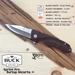 Buck แท้ รุ่น 841 Sprint Pro Burlap Micarta มีดพับประสิทธิ์ภาพสูงสำหรับพกติดตัวประจำวันผลิตUSA