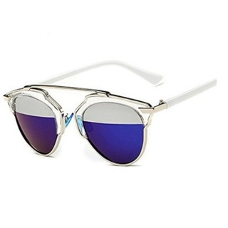 GAMT Fashion Polarized Aviator Sunglasses Flat Reflective Mirrored Cateye Metal Eyewear สี Silver-blue ของแท้ พร้อมส่ง