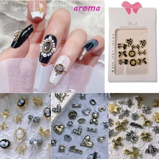 Aroma อุปกรณ์ตกแต่งเล็บ พลอยเทียม รูปหัวใจ 3D แฟชั่น สไตล์พังก์ สําหรับตกแต่งเล็บ