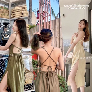 W12(2103)🌷เดรสยาว โชว์หลังแซ่บๆ ใส่ไปทะเล คาเฟ่สุดปัง ครึ่งแข้งผ่าสูงปรี๊ดดดสะใจ เชือกไขว้ได้2แบบ