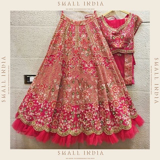 {**ส่งฟรี**} SMALL INDIA 💖✨ Pink Gazri Party Wear Lehenga ชุดเซ็ทเสื้อกระโปรง 💖✨ Lehenga Choli Set