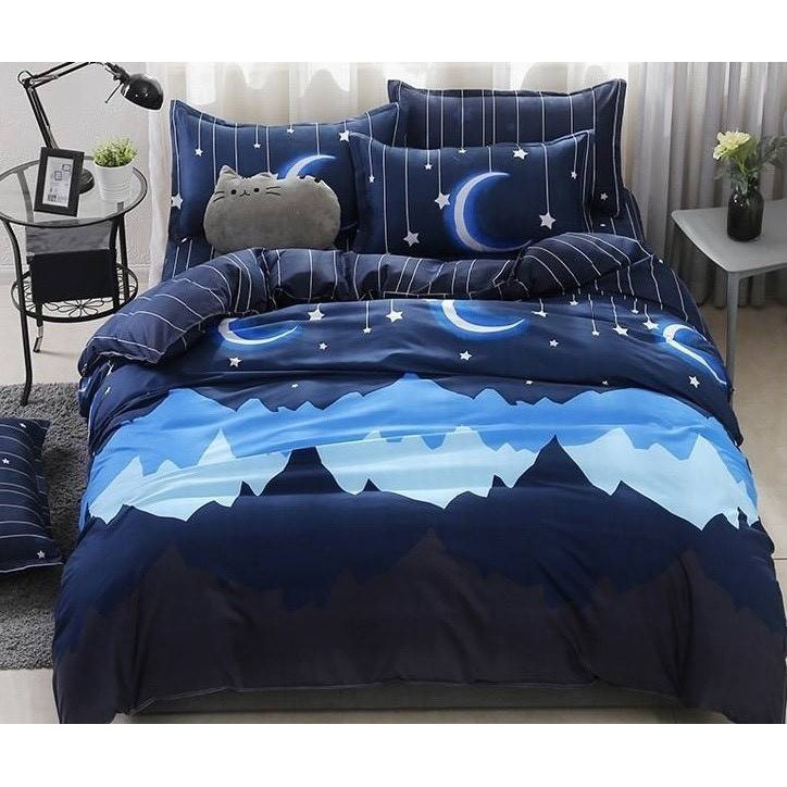 blanketshops-0388ชุดผ้าปูที่นอน 6ฟุต 5 ชิ้น พร้อมผ้านวมหนา 6 ฟุต สีน้ำเงินเข้มลวดลายเทือกเขาพระจันทร์ครึ่งเสี้ยว