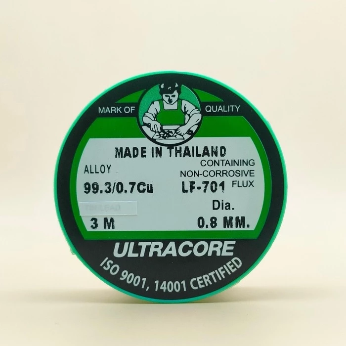 ตะกั่วบัดกรี LEAD FREE 0.8 มม. 3 ม. ตรา Ultracore (ไร้สารตะกั่ว)
