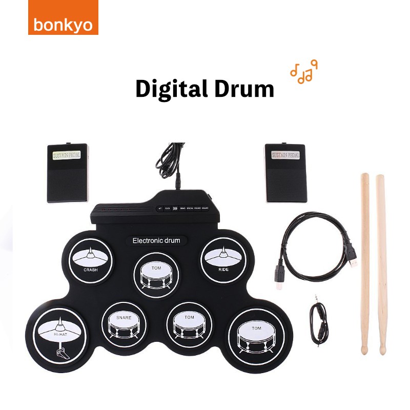bonkyo Electronic Roll Up MIDI Drum Kit W/ 9 Electric Drum Pads, Foot