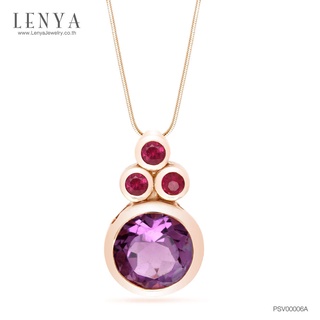 LenYa Jewelry จี้พลอยอเมทิสต์ (Amethyst) สีม่วง ประดับทับทิม สีชมพู ตัวเรือนเงินแท้ชุบพิ้งค์โกลด์(Pink Gold)