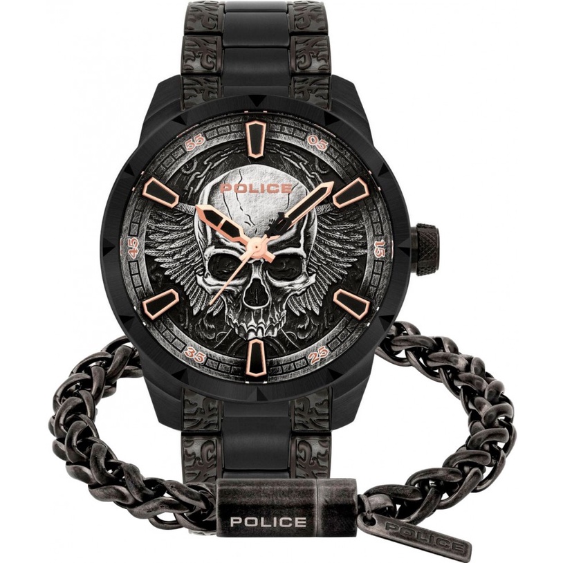 POLICE นาฬิกาข้อมือผู้ชาย Police Black Stainless steel Santorin Set Watch &amp; Bracelet รุ่น FW19-XMAS SET