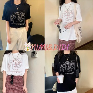 mimi&amp;didi 6789 เสื้อยืดแขนสั้น Oversize เสื้อยืดสกรีนลายสวยงาม แนวอาร์ต แนวมินิมอล เสื้อผ้าแฟชั่นวัยรุ่นเกาหลี