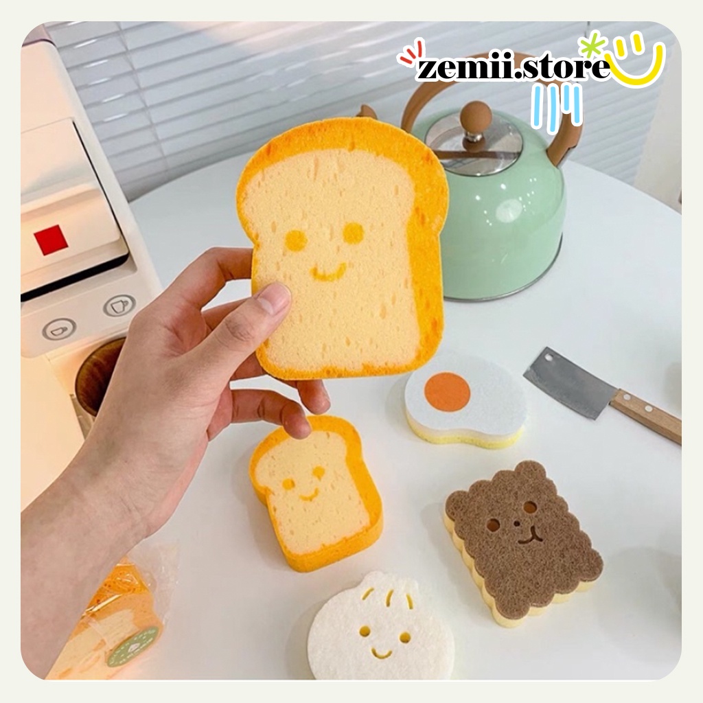 พร้อมส่ง 💛✨🌈 ฟองน้ำล้างจาน ขนมปัง ไข่ดาว บิสกิต ซาลาเปา ซากุระ ภูเขาไฟ น่องไก่ เบียร์ ส้ม ดอกไม้