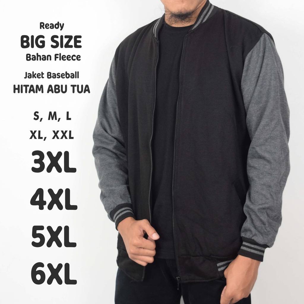เสื้อแจ็คเก็ตเบสบอล Jumbo Bomber ขนาดใหญ่สีดําสีเทาเข้ม SML XL XXL 3XL 4XL 5XL 6XL ธรรมดา