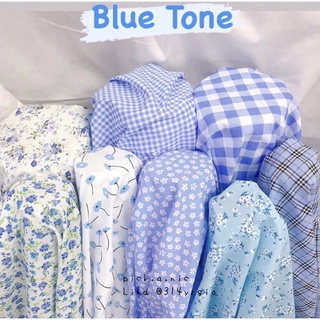 พร้อมส่ง‼️ ผ้าปูโต๊ะ ปูปิคนิค ผ้าcottonเนื้อดี ลายน่ารัก🧵เย็บขอบมุมฟรี‼️ผ้าโทนสีฟ้า