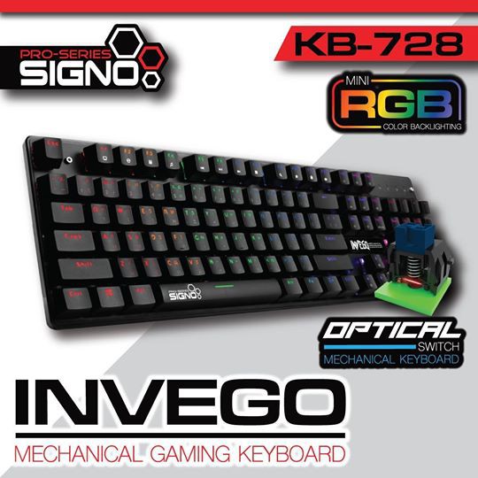คีบอร์ดSIGNO  KB-728 INVEGO Mechanical Gaming Keyboard (Blue Optical SW)กดได้100ล้านครั้ง*เก็บปลายทา