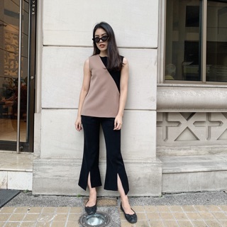 Split Front Pants #neigeSF in Soft Black #กางเกงแหวกหน้า