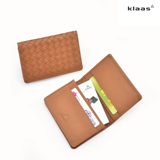 06-231 bi-fold card case intrecciato กระเป๋าใส่บัตรสานหนังแท้ ยี่ห้อ klaas ของแท้